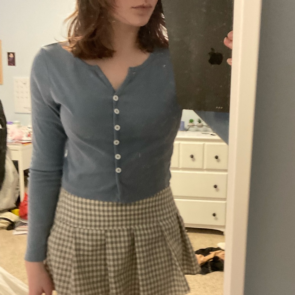 blue cardigan
